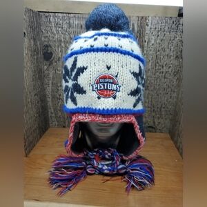 Detroit Pistons Knit Unisex Youth Kids Winter Beanie With Ear Flaps NBA One Size